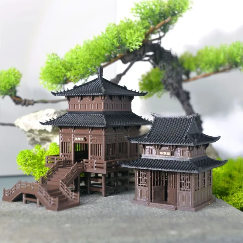 Retro Architecture Ornaments Pavilions Chinese Style Ancient 3D Printing Micro Landscape Bonsai Flower Pot Decoration Tower ZF31