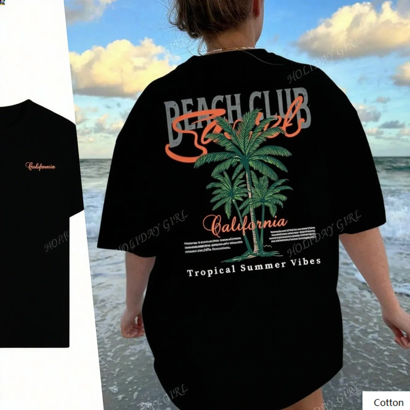 

Cotton Tee with Beach Club Print and Palm Trees Showcase Your Love for Tropical Summer Vibes with This Trendy Graphic Top