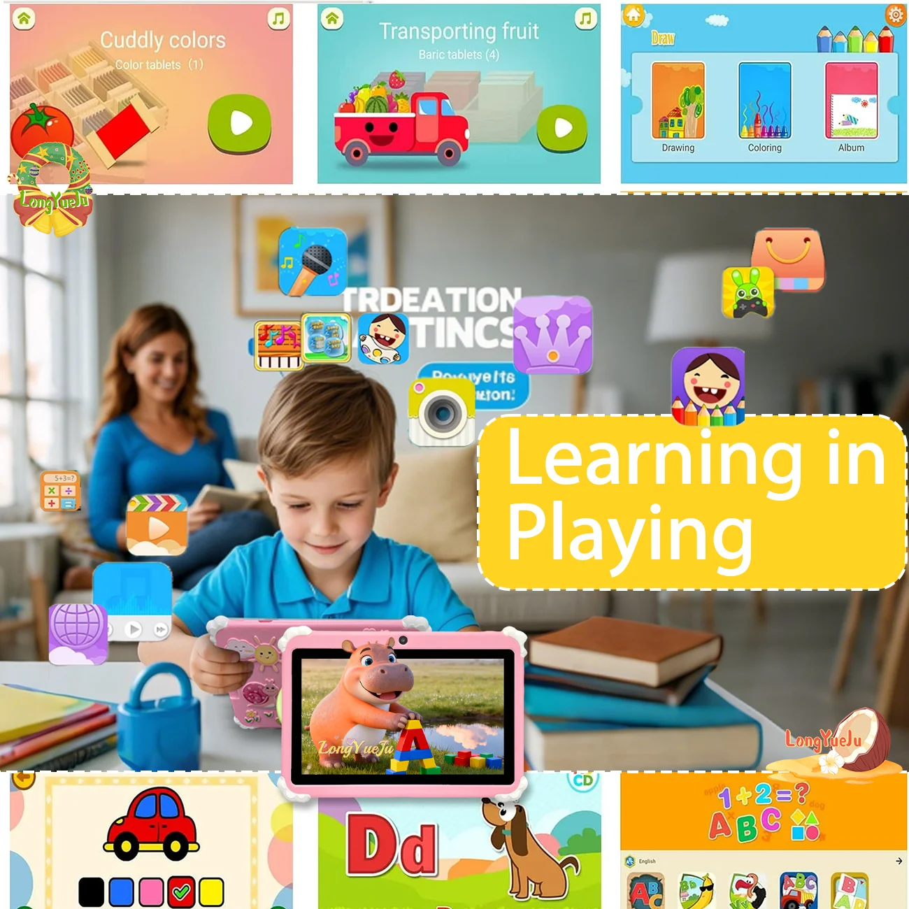 تابلت للأطفال 7 بوصة وذاكرة وصول عشوائي 2 جيجابايت وذاكرة قراءة فقط 32 جيجابايت وذاكرة قراءة فقط 3000 مللي أمبير في الساعة وأجهزة تعليمية للأطفال هدية للعطلات باللون الأزرق |   الوردي