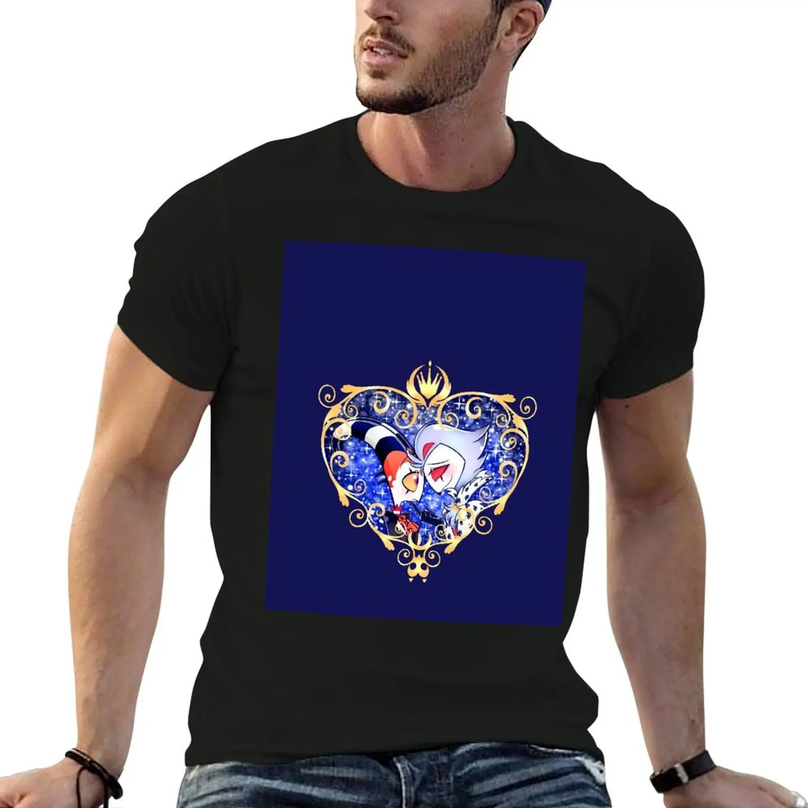 

Helluva Boss Stolas and Blitzo Heart Frame T-Shirt t shirts for man cotton funny t shirt man luxury T-Shirt