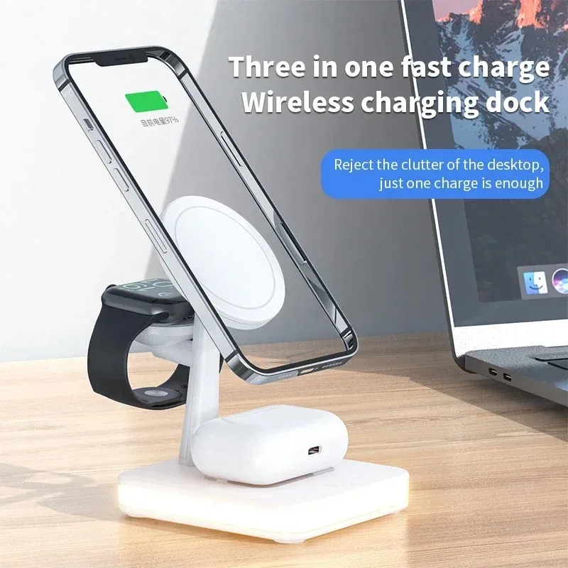2-in-1高速充電対応マグネティックワイヤレス充電ドックステーション（magsafe対応iphone-12、13、14、15、16、17-pro-max、apple-watch、airpods-pro用）