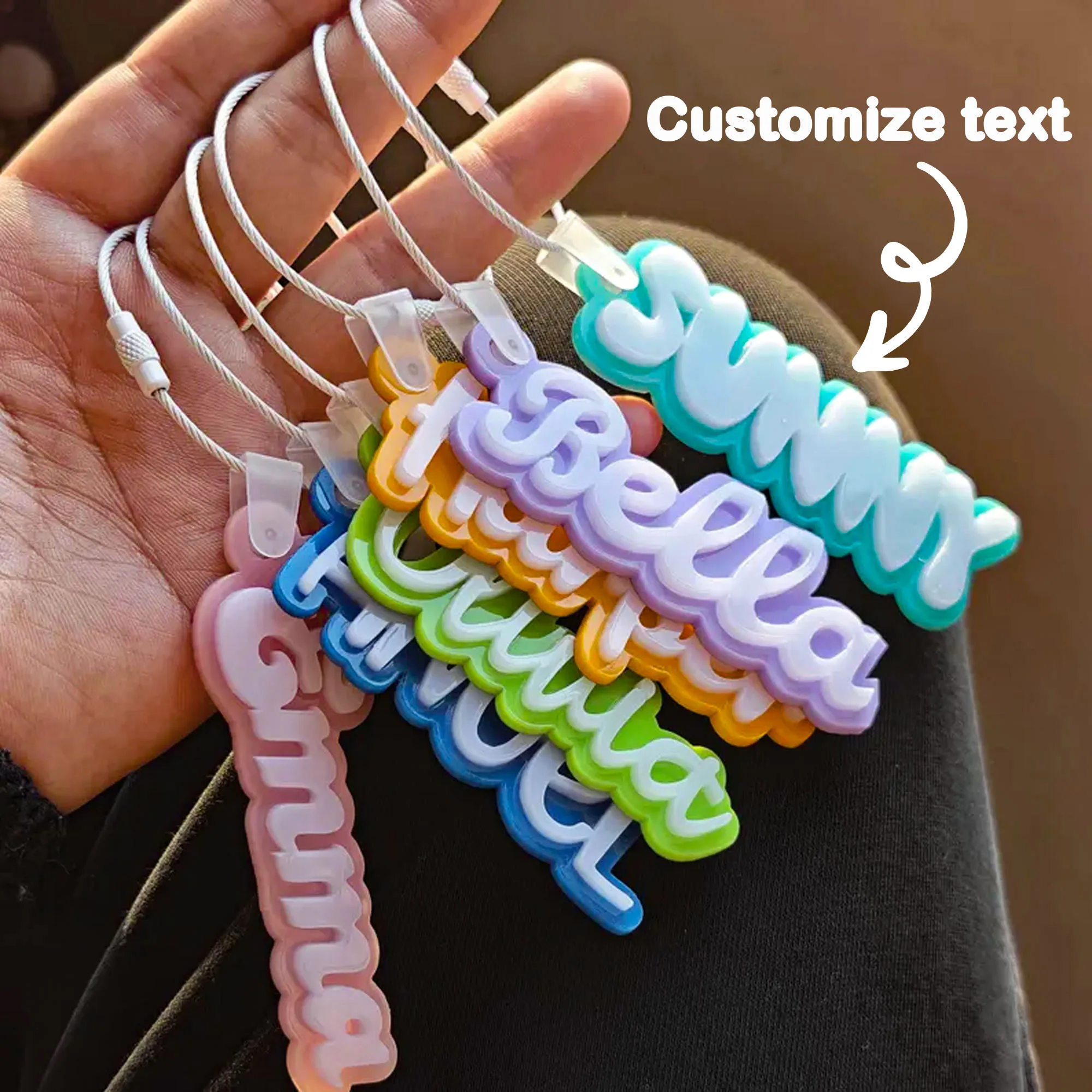 Personalised 2-Tone Keyring | Funky Bubble Style Acrylic Backpack Tag School Bag Tag Custom Name Keychain Bag Luggage Tag