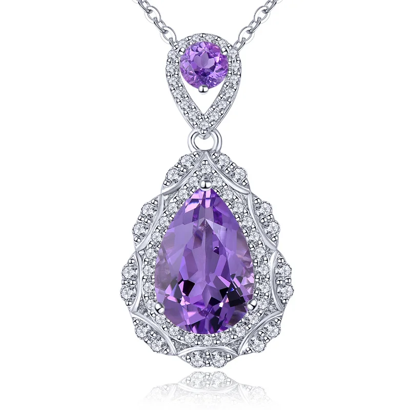 

Natural Brazil Amethyst Sterling Silver Pendant 3 Carats Genuine Gemstone Romantic Purple Crystal S925 Women New Year Gifts