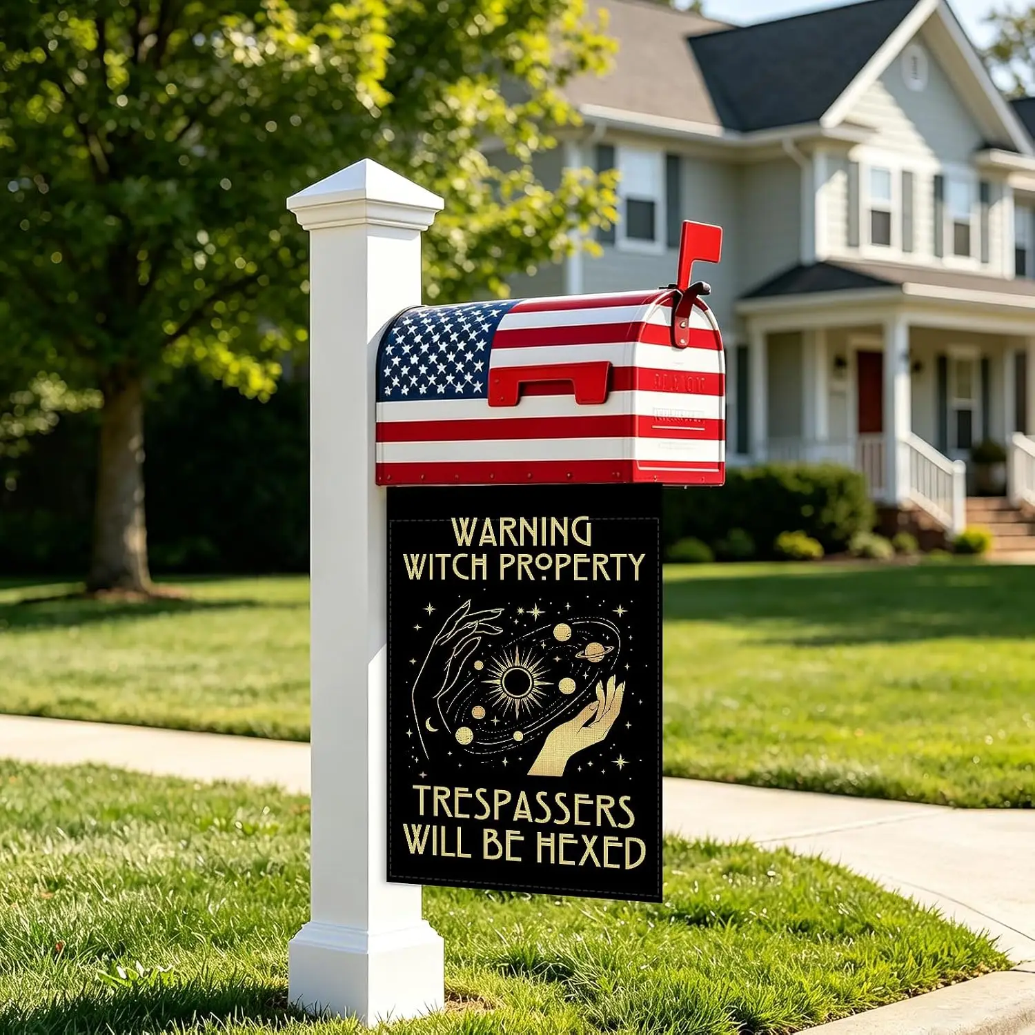 Warning Witch Property Trespassers Will Be Hexed Garden Flag 12x18 Inch Double Sided Burlap Funny Galactic Mysterious Spell  llp