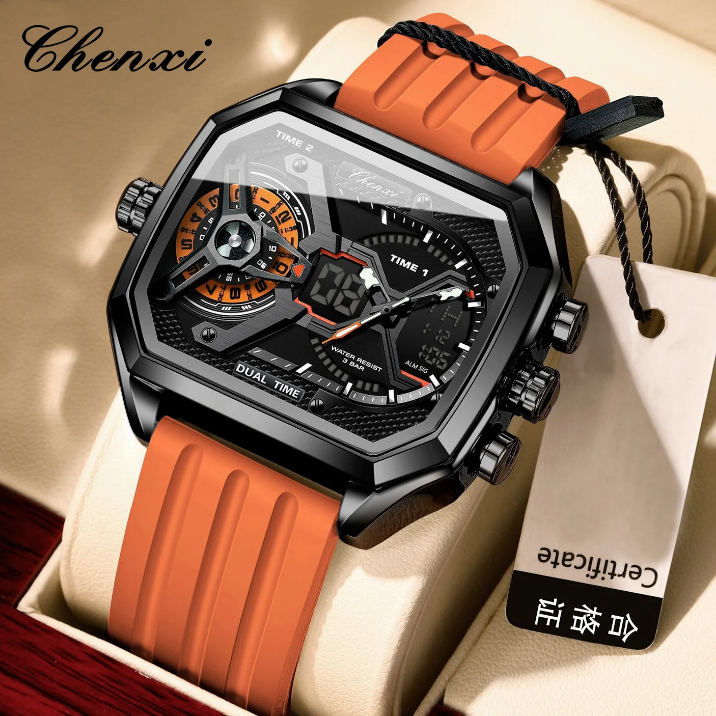 Trendy Sports Men's Digital Watches with Dual Display, Multi-Function Timer, Luminous, Water-Resistant, Large LED Dial, Gift