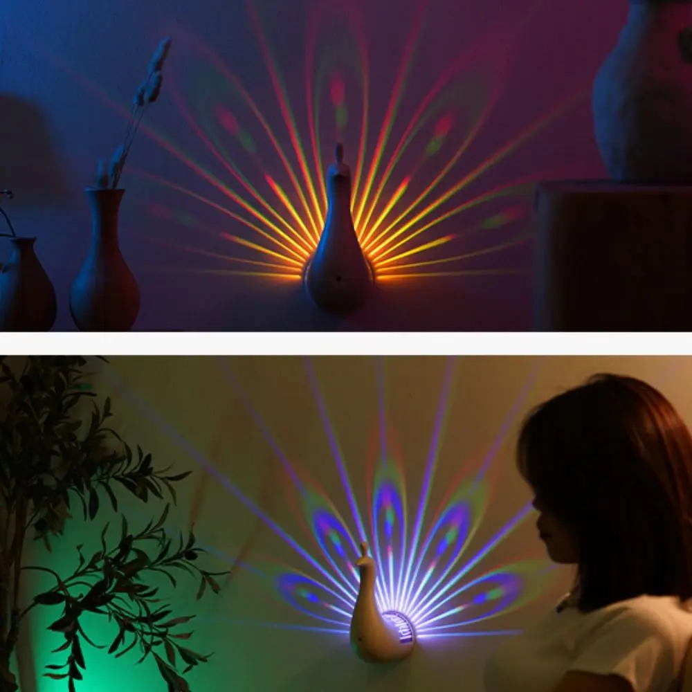 Crafts Remote Control Peacock Projection Lamp Colorful Wall Mounted Night Light Creative Atmosphere Light Bedhead
