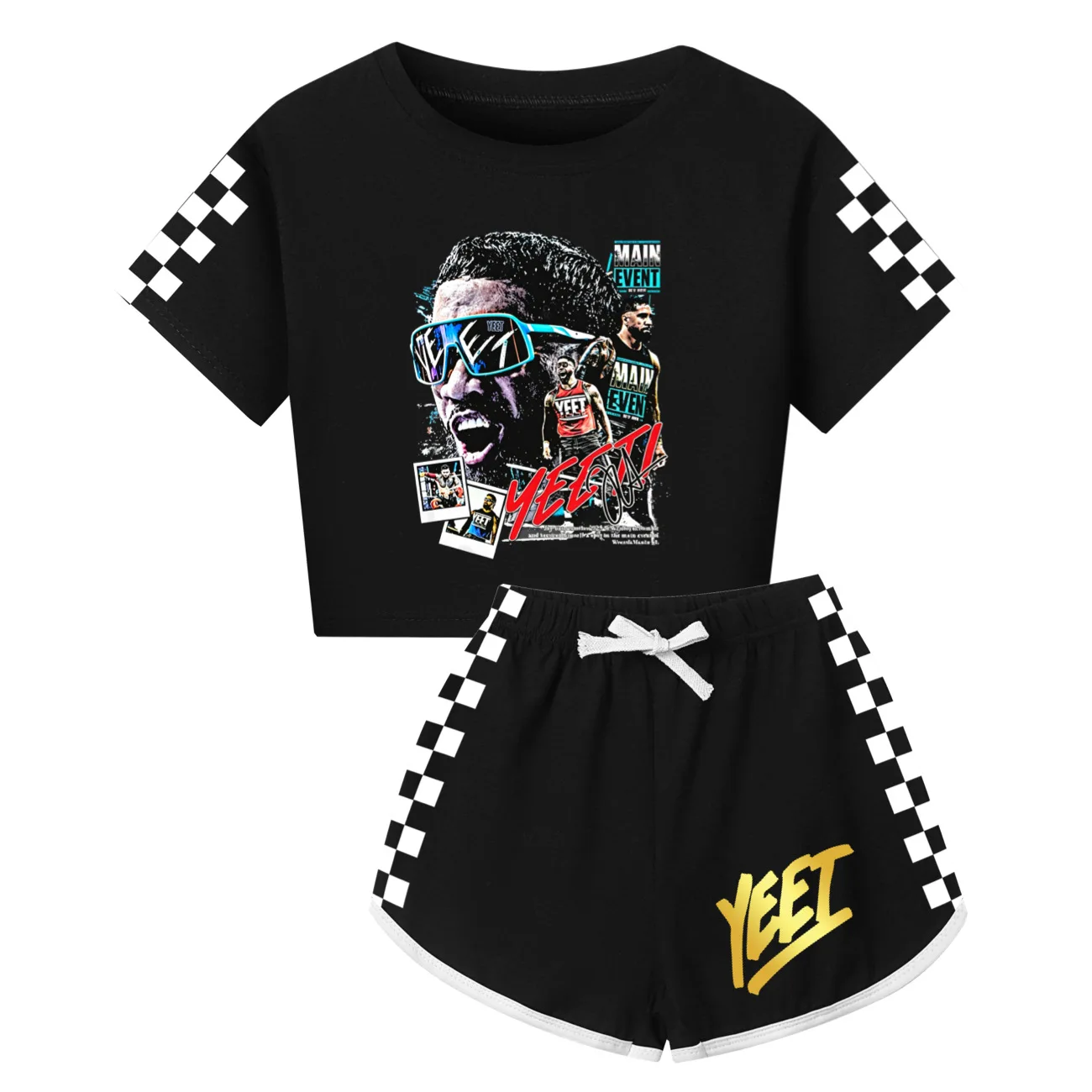 Jey Uso Yeet Shirt for Kids The Usos Main Event Clothes Boys Summer Outfits for Baby Girls Short Sleeve T-shirt+Shorts 2pcs Sets