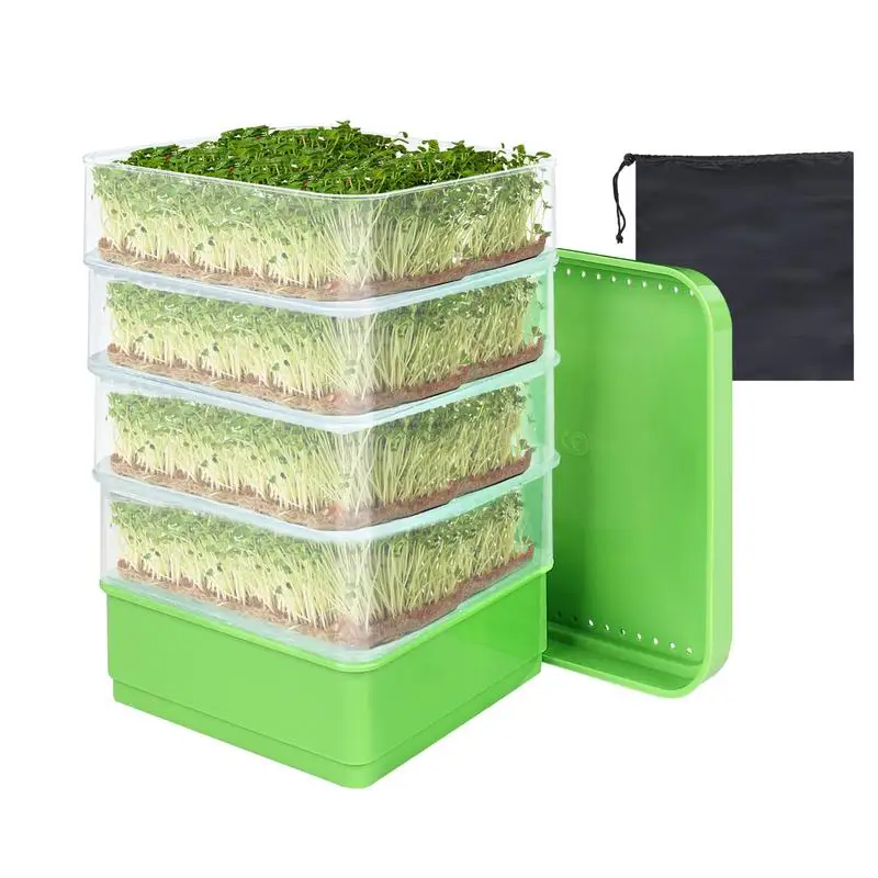 Sprout Dish Growing Tray With Lid Hydroponic Vegetable Beans Seeding Pot Square Stackable Bean Sprouts Germination Kit Alfalfa