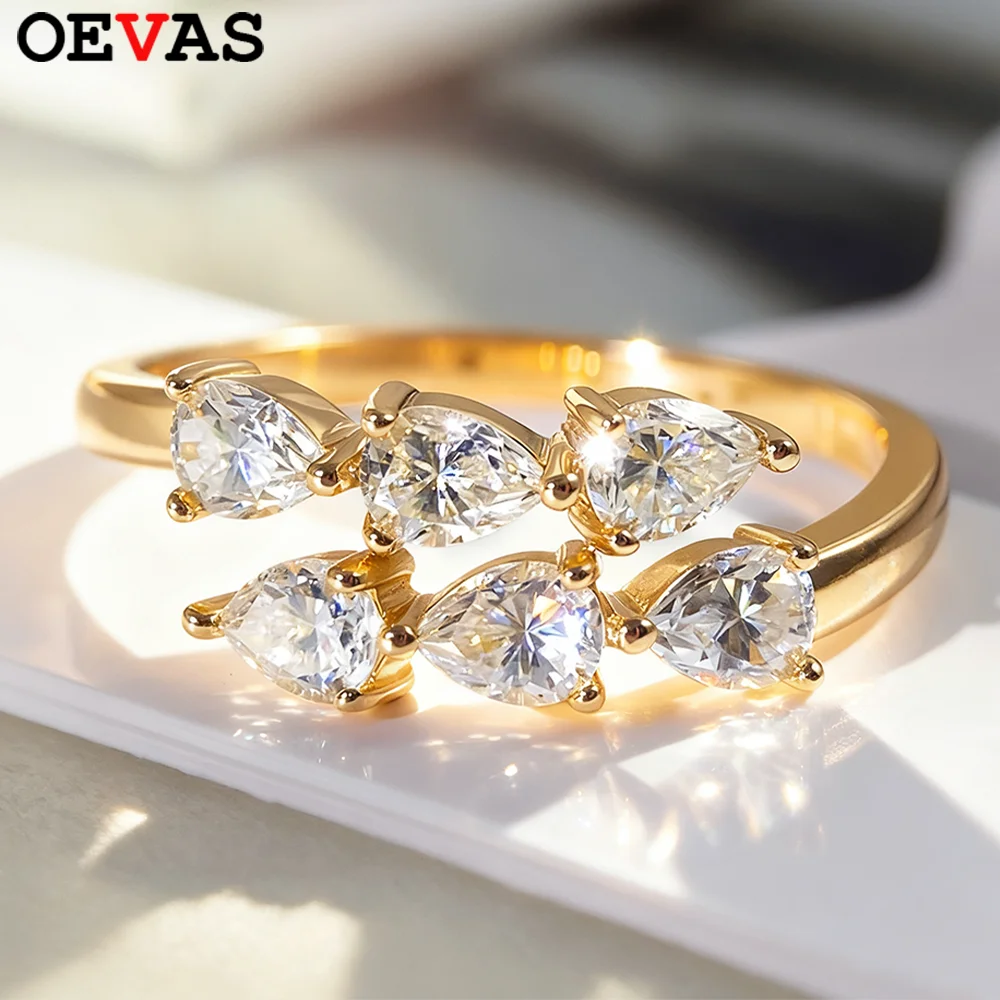

OEVAS 3*4MM Pear Cut Moissanite Tail Rings For Women 100% S925 Silver Plated 18K Gold Lab Diamond Waterdrop Wedding Band Gifts