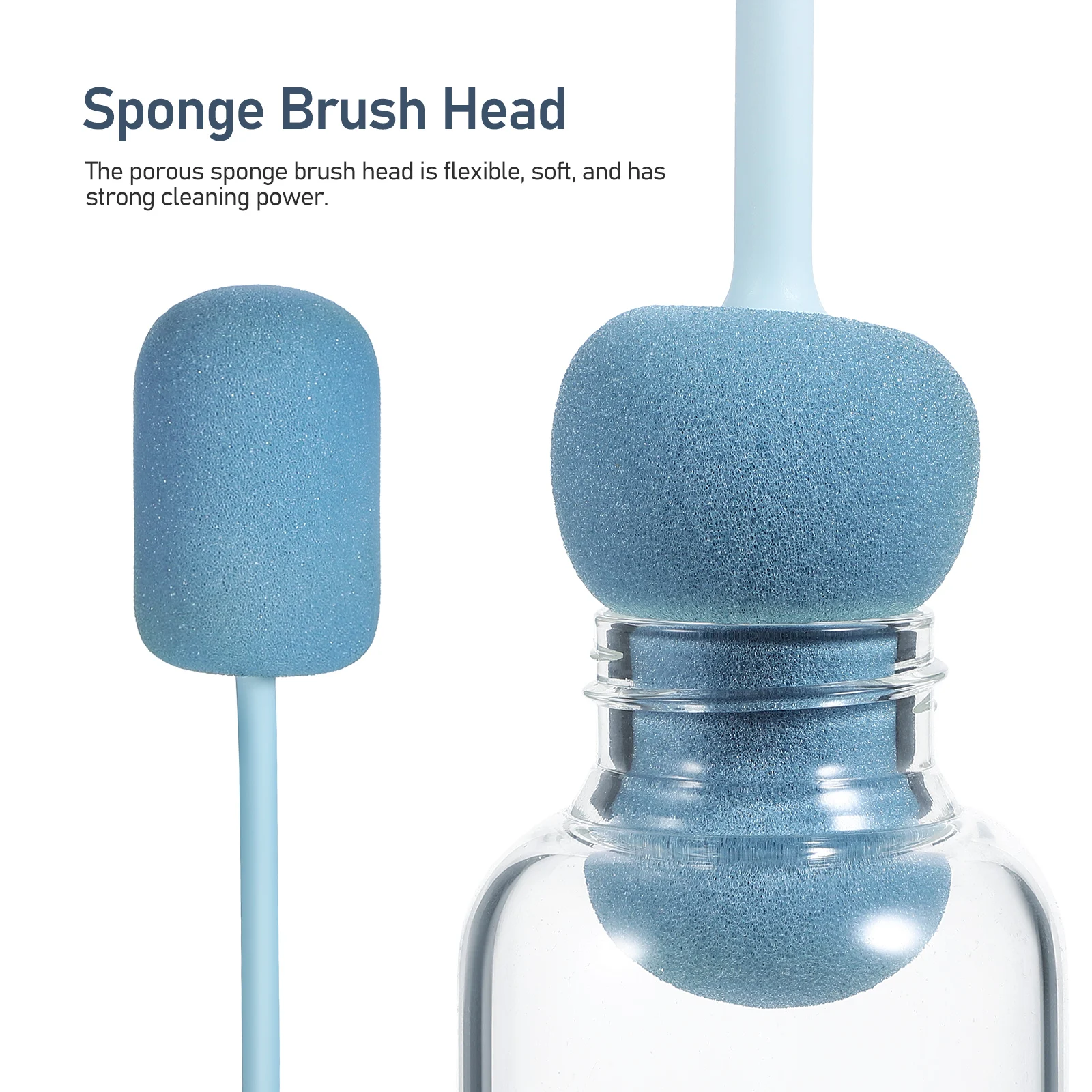 

360° Rotating Sponge Bottle Brush Long Handle Frosted Grip Cup Glass Milk Bottle Cleaner Brush Water Glass Carafe Cleaning Tool