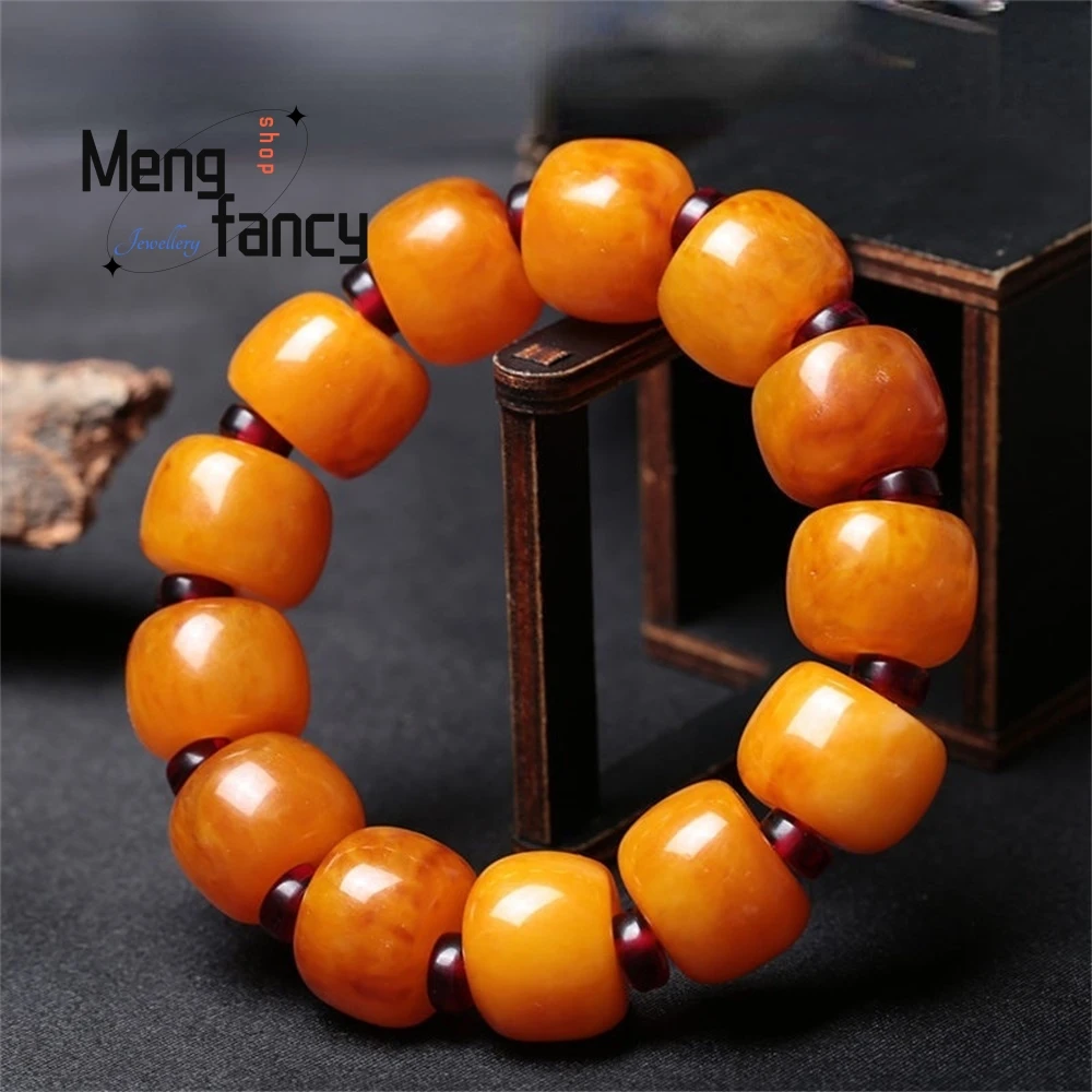 

Men's Bucket Bead Old Beeswax Rough Stone Bracelet, Chicken Oil Yellow Women's Golden Twisted Honey Amber Bracelet Best Selling