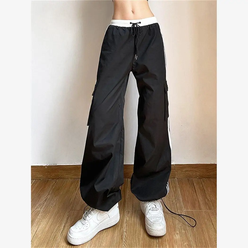 High Waist Hiphop Sport Pants Women's Loose Slimming Jazz Dance Side Stripe Wide Leg Pants Street Sle Casual Trousers