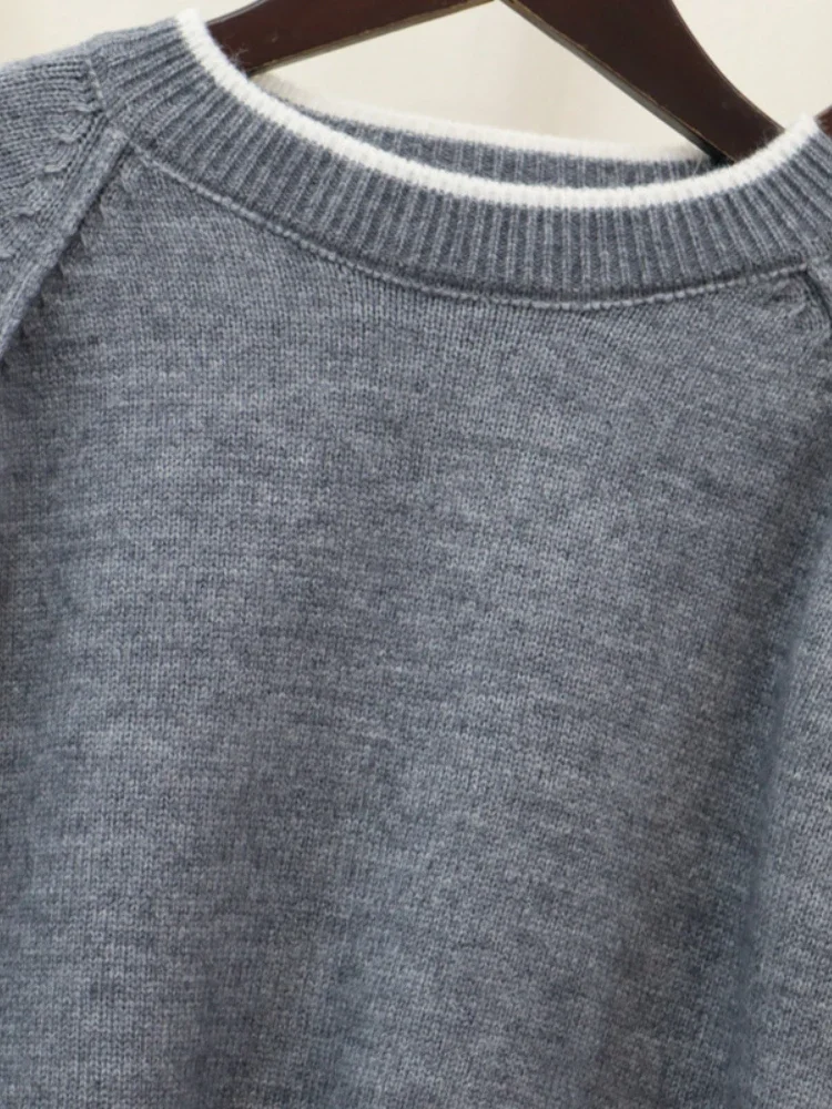 女性用ラウンドネックセーター,対照的な色のニットウェア,韓国のトップス,カジュアル,すべてにマッチ,偽の2ピース,ファッションプルオーバー,秋,冬,新品