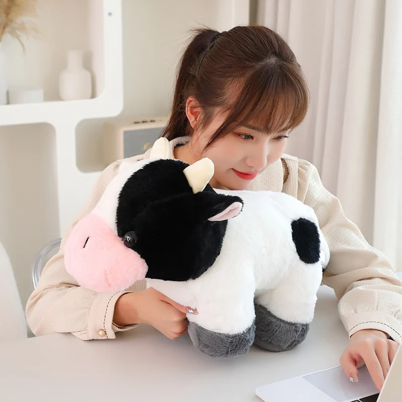 

Kawaii Hairy Milk Cow Plush Toy Stuffed Animal Cattle Soft Doll Furry Fluffy Nap Pillow Cute Holiday Gift for Children Girls