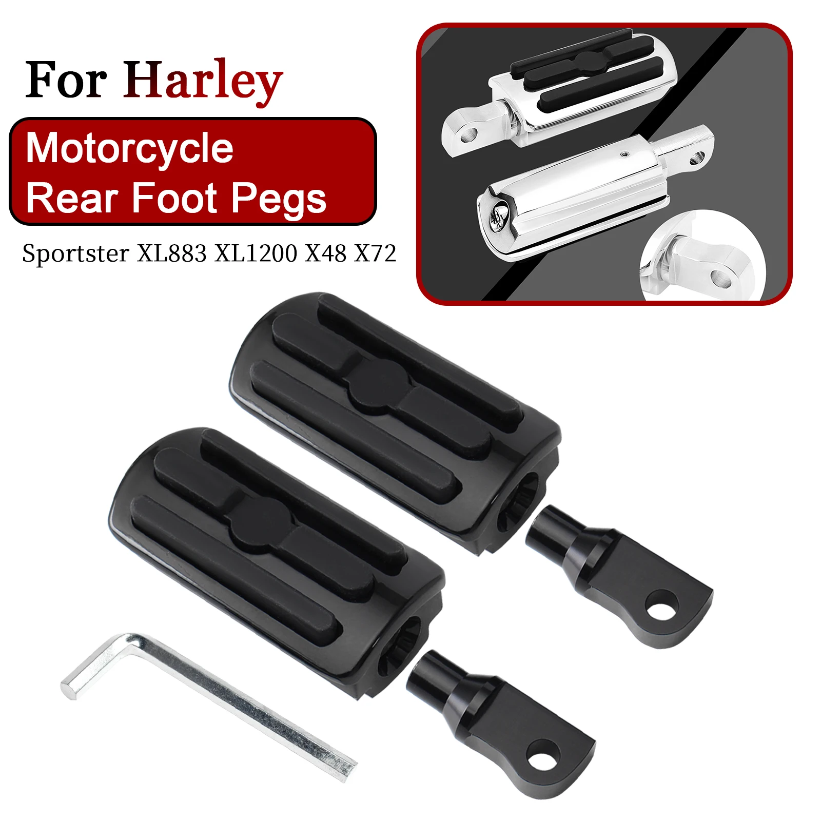 

1 Pair Motorcycle Rear Footrest Foot Pegs For Harley Sportster 833 1200 XL833 XL1200 X48 X72 48 72 Forty Eight Passenger Pedals
