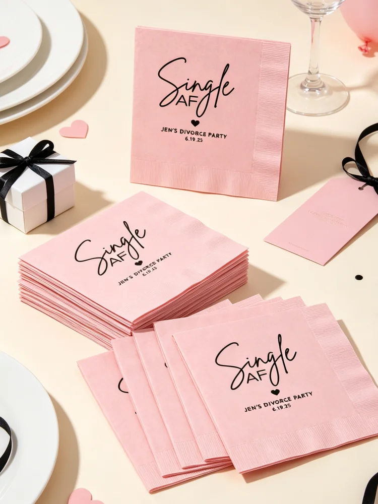 Custom Divorce Party Cocktail Napkins, Personalized Single AF The End of an Error, Pink & Black Color Option, Funny Divorce