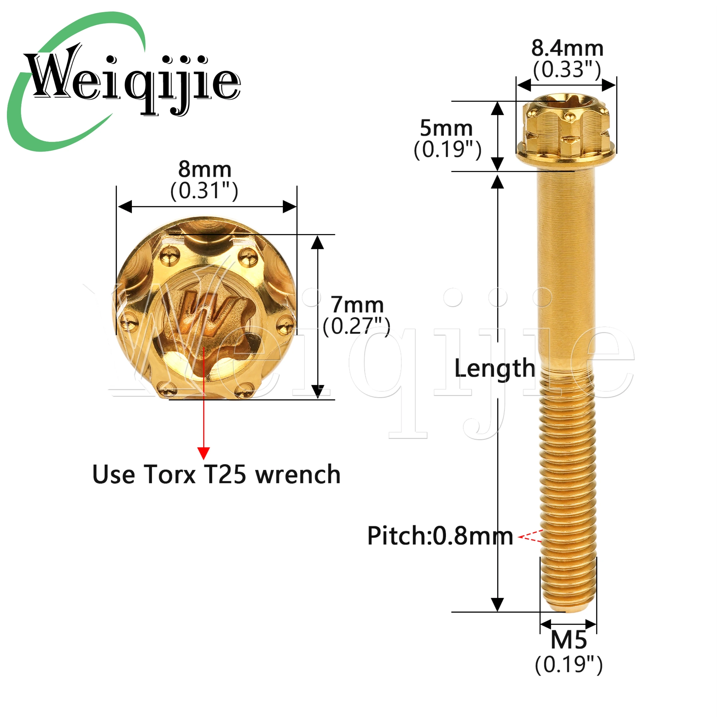 Weiqijie 6PCS Titanium Alloy M5x6~90mm Small Flange Head Inner and Outer Star Drive Screws Motorcycle Modification Screws