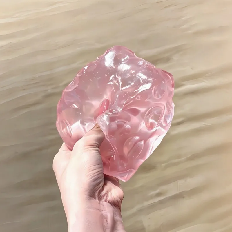 Ultra Transparent Ice Cube Cheese Stress Relief Squeeze Toy Transparent/Pink/Blue Sensory Soft Rubber Toy Stress Relief Tool
