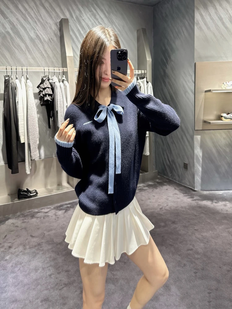 

Высококачественный вязаный свитер AN25 для женщин: новая зимняя коллекция, модное домашнее шерстяное пальто свободного кроя с воротником на завязках