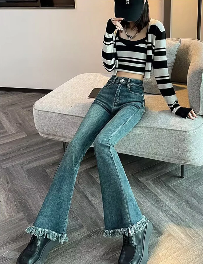 2000s Clothes Y2k One Piece Retro Korean Fashion Flared Jeans Woman Summer High-Waist Slimming Straight Wide-Leg Jeans For Women