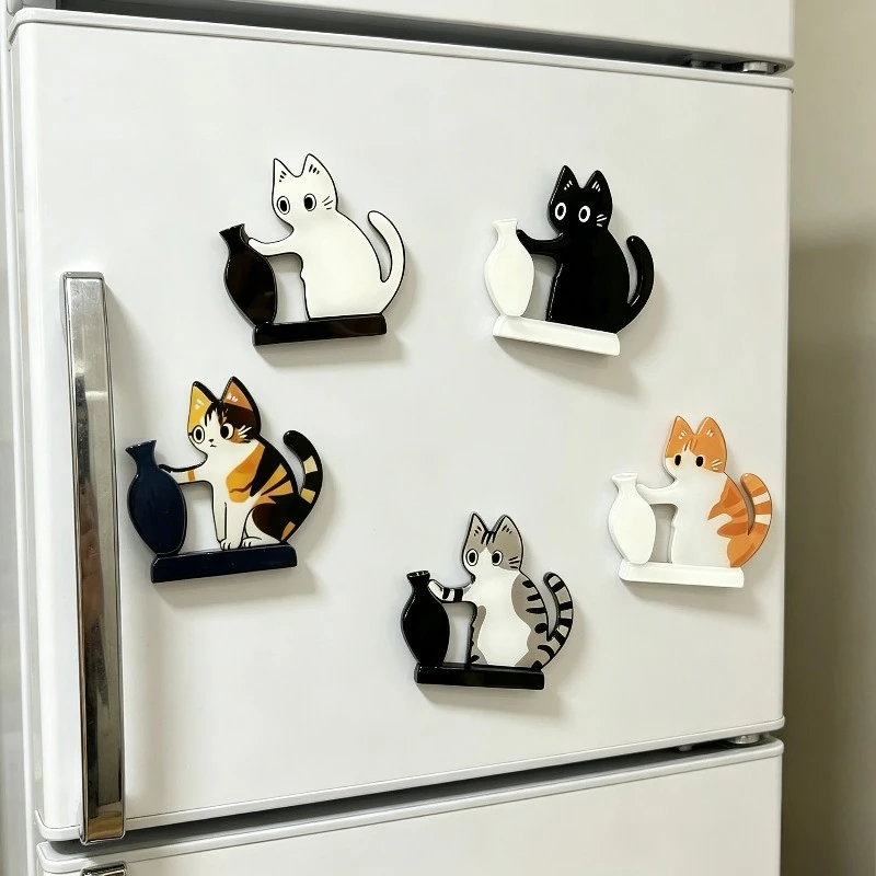 5 Colors Cat Whiskers Collection Fridge Magnets Acrylic Ornaments Cartoon Memorial Cat Hair Storage Kitchen Home Decor Gift