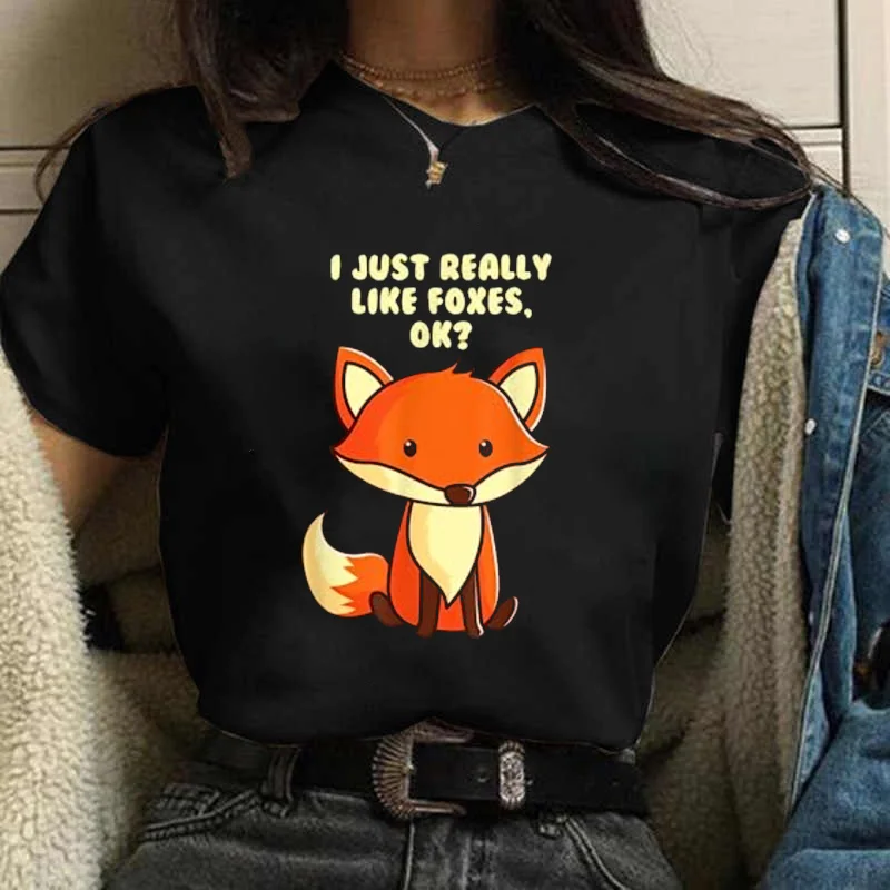 2023 new fox printed T shirt Women hipster cute T-shirt female Fashion seasons Harajuku white O-neck tops Tshirt clothing