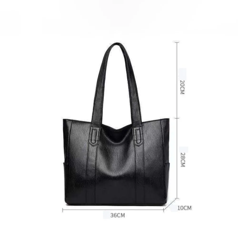 Neue Vintage-Handtasche mit großem Fassungsvermögen, weiche, vielseitige PU-Ledertasche, einfarbige quadratische Einkaufstasche – Detail 1