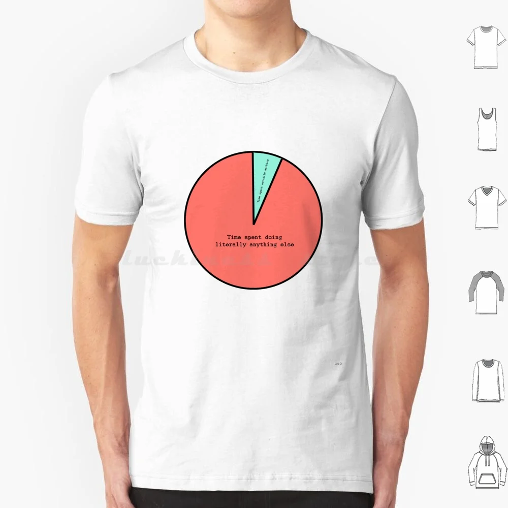 T-shirt avec tableau de tarte relatable, grande taille, 100% coton, texte, noir, blanc, contour, rouge, bleu, Pastel, procrastination, graphique de tarte