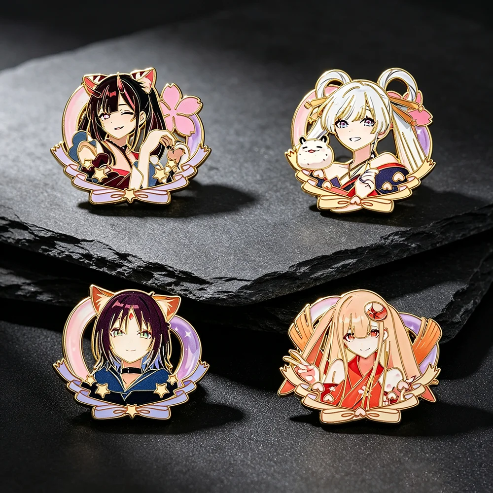 4Pcs Kaguya Princess Anime Enamel Pin Set, Cute Japanese Virtual Character Metal Lapel Brooches, Backpack Bag Collectible Gift