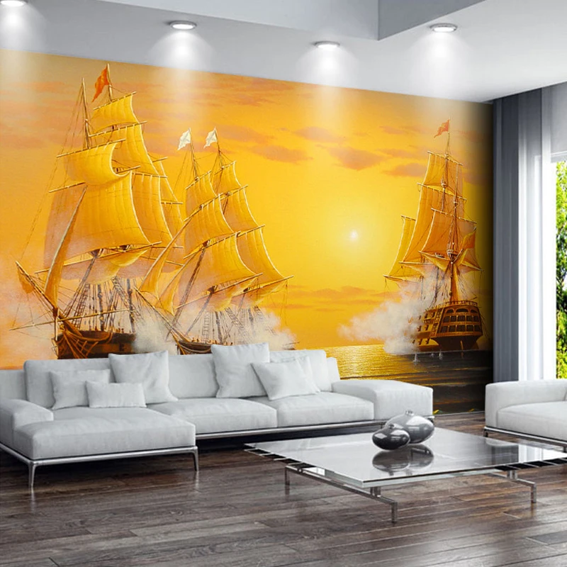 Custom 3D Mural Wallpaper Oil Painting Sailboat Smooth Sailing TV Backdrop Decoratives Picture Modern Wallpaper For Living Room