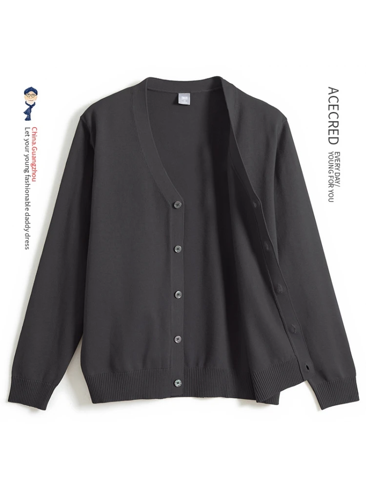 

Весенне-осенний тонкий вязаный кардиган для мужчин, свободный крой, большие размеры, модный городской стиль, из смесовой хлопковой ткани