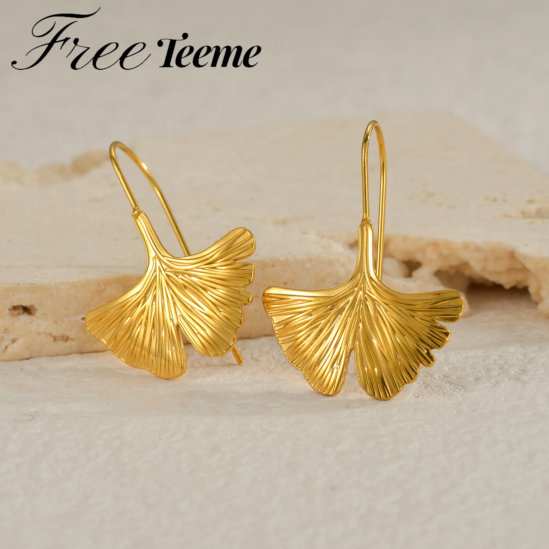 Freeteeme Elegant Chinese Style Ginkgo Leaf Earrings Women Stainless Steel Simple Dangle Earrings Daily Jewelry Birthday Gift