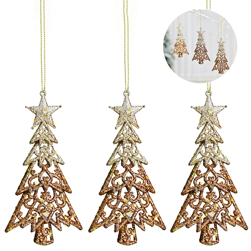 3pcs Sparkling Christmas Tree Ornaments - Glittery Stars For Holiday Decor Perfect For Trees Stages Party Atmospheres