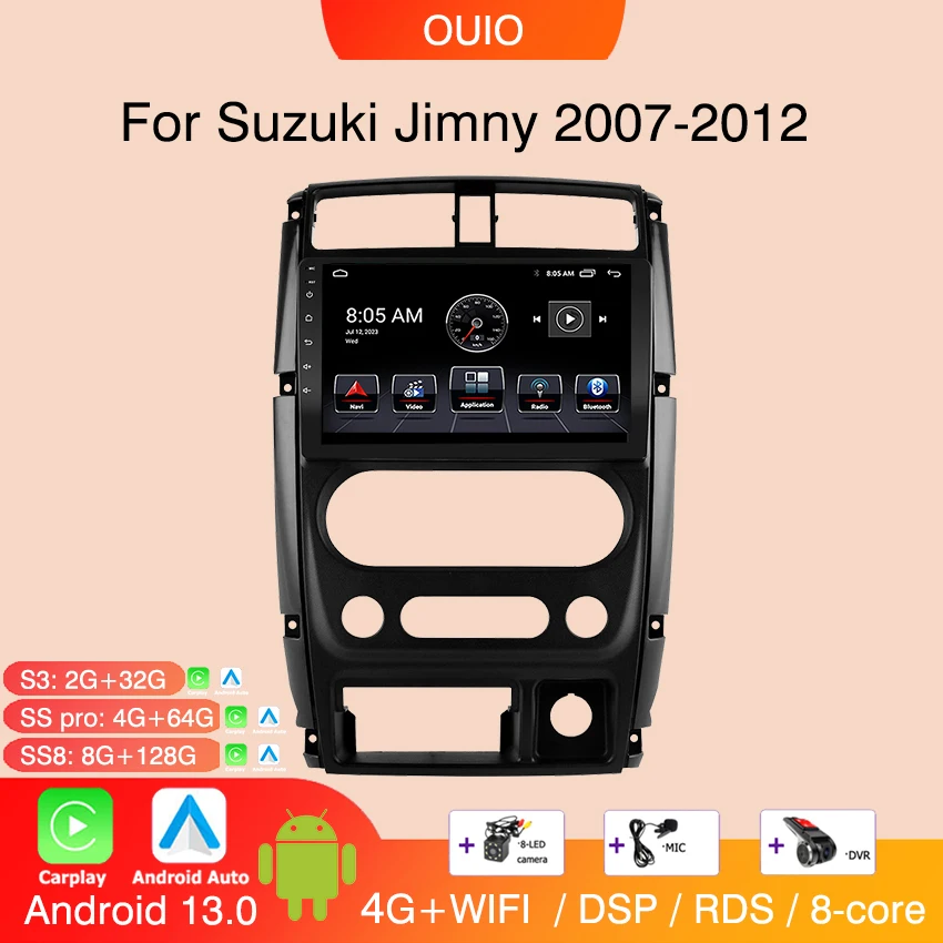 Android 13 radio For Suzuki Jimny 2007 2008 2009-2012 Car stereo Multimedia Video Player carplay Auto GPS Navigation 2din no dvd