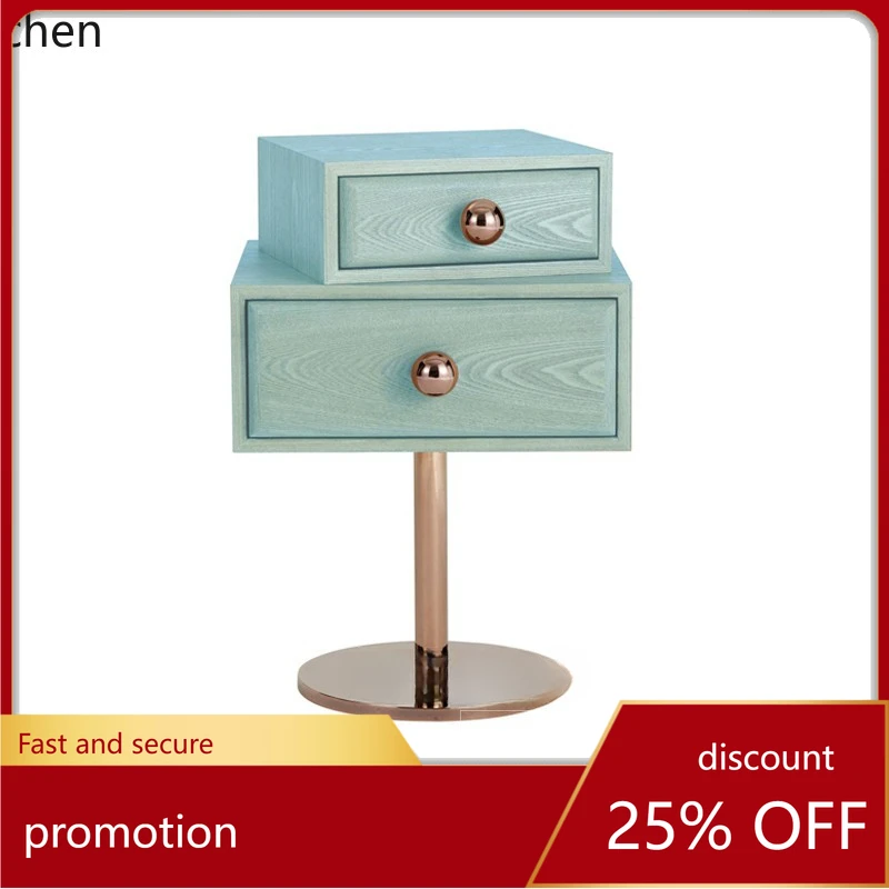 

HXL light luxury stainless steel solid wood bedside table, high-end simple Internet celebrity ins style home accessories