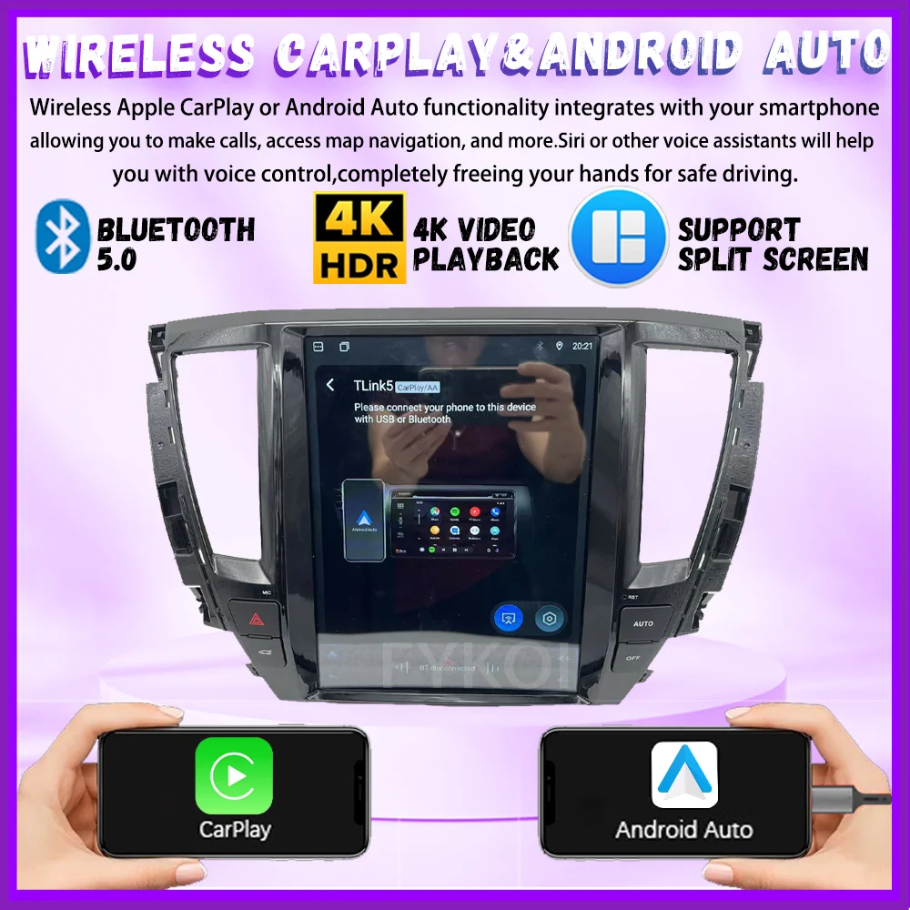 Car Radio For Mitsubishi Pajero Sports 2020 CarPlay Android Auto Automotive Multimedia Tesla Style Bluetooth 4G WIFI GPS Stereo