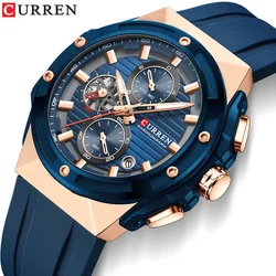 CURREN 8462 Men's Quart Watch Sport Outdoor Cool Calendar Chronograph Clock Silicone Strap Wrist Watches for Male