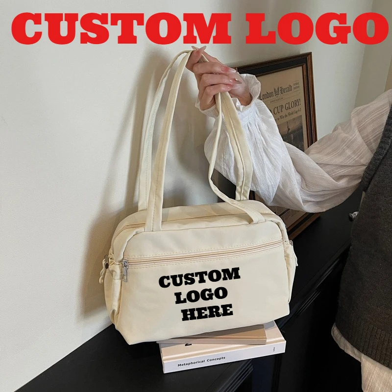 Custom Printed Logo Fashion Simple Large Capacity Lightweight Commuter Canvas Bag Casual Zipper Shoulder Tote Bags for Women's