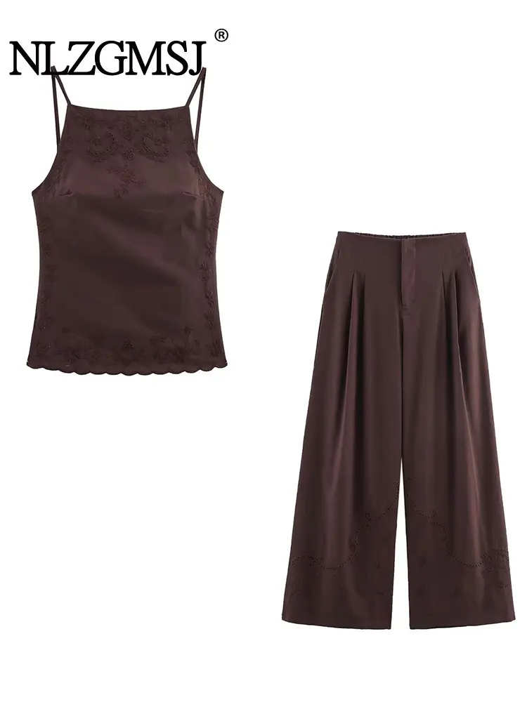 

Лето 2025 года, повседневные брюки с вышивкой, женский модный жилет с вышивкой, топ, женский костюм, повседневный комплект из двух предметов, женская одежда