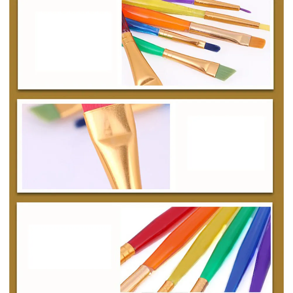6Pcs Paint Brush Set Premium Bristle Hair Plastic Handle Metal Tube for Drawing Practice Watercolor Art Beginners