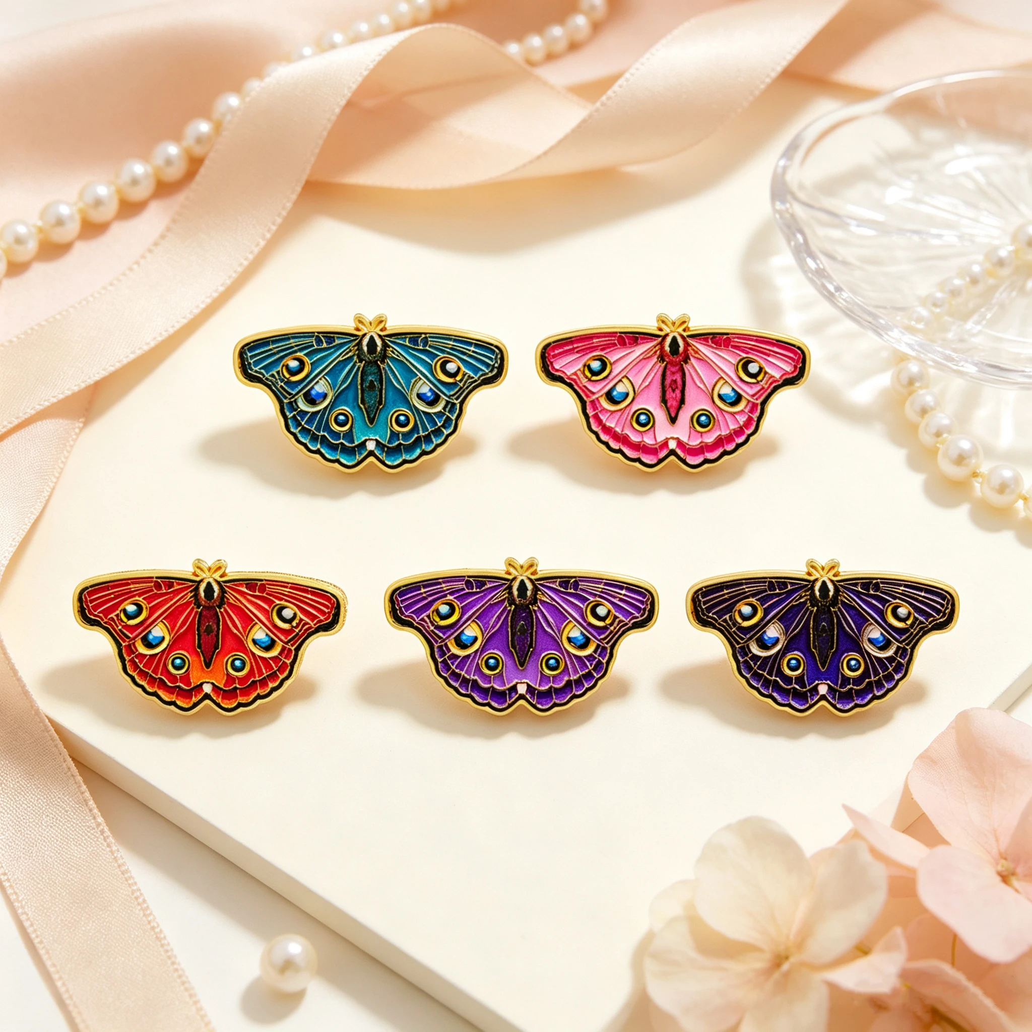5pcs/Set Vintage Gothic Moth Enamel Pin Vivid Colorful Eyed Insects Brooch Lapel For Backpack Hat Badges Jewelry Friends Gifts