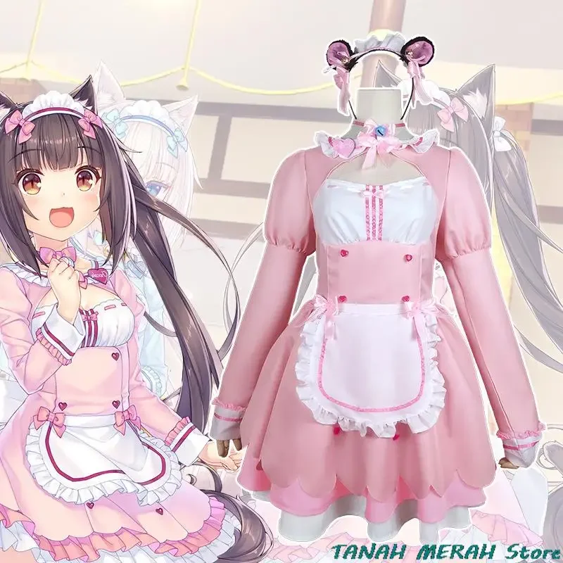 Gioco Anime Nekopara Chocola Vanilla Costume Cosplay Parrucca Abito da cameriera Lolita Servo Gonna Donna Sexy Kawaii Festa di compleanno Vestito