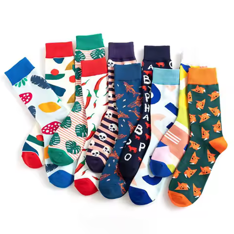 New Fashion Harajuku High Quality Happy Funny Men Graphic Socks Wholesale Combed Cotton Personality Hip Hop Socks