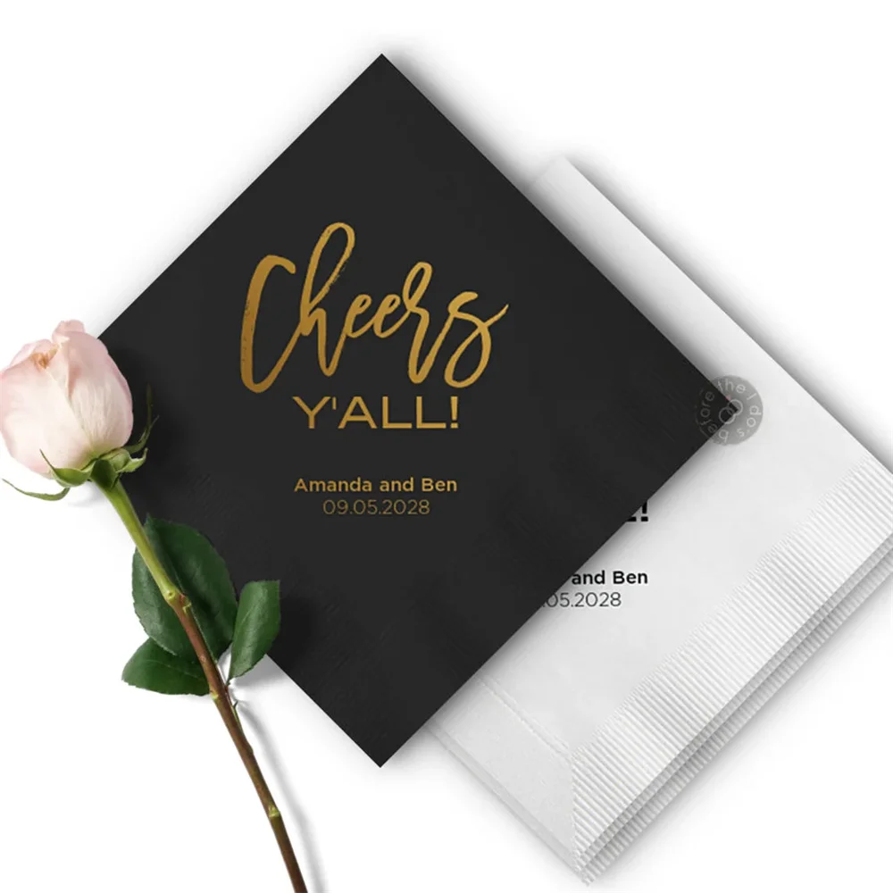 

50PCS Cheers Y'All Wedding Napkins - Wedding Cocktail Napkin - Country Theme Wedding - Custom Napkins Wedding