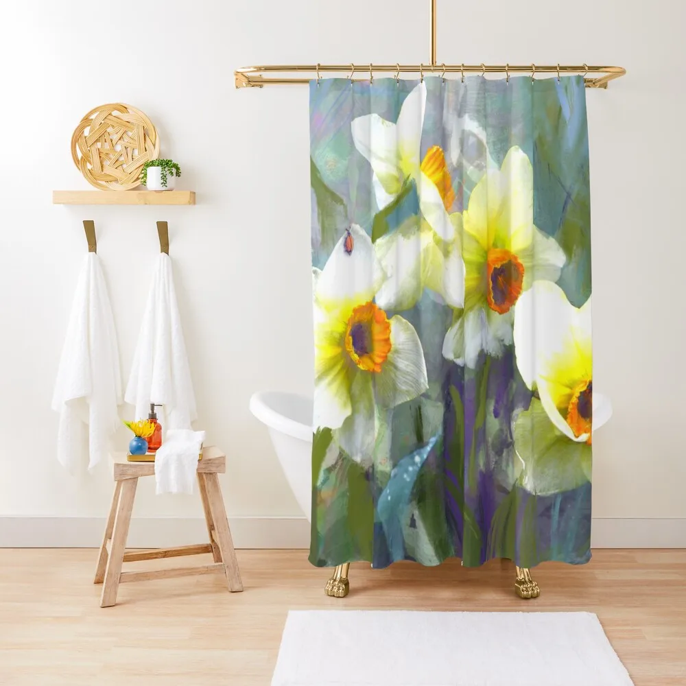 

Daffodils on misty blue Shower Curtain Bathroom Shower Set Waterproof Bathroom Shower Waterproof And Anti-Mold Curtain