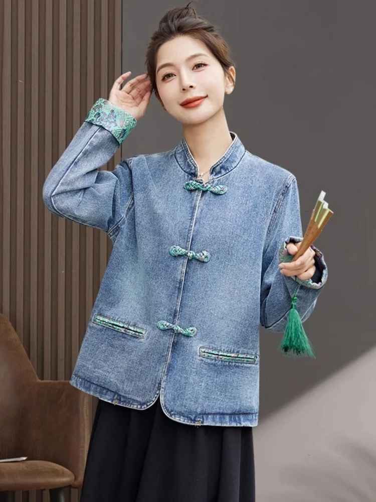 Nuevo 2025 mujer ort Denim Jaet Casual Sle talla grande chino nuevo Sle Light tendencia nacional Top primavera otoño