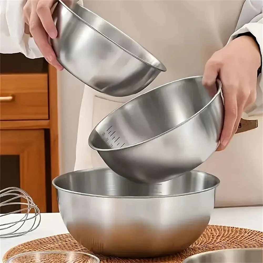 Stainless Steel Mixing Bowl Set , with Measurement Markings, for Cooking, Baking & Food Storage 4
