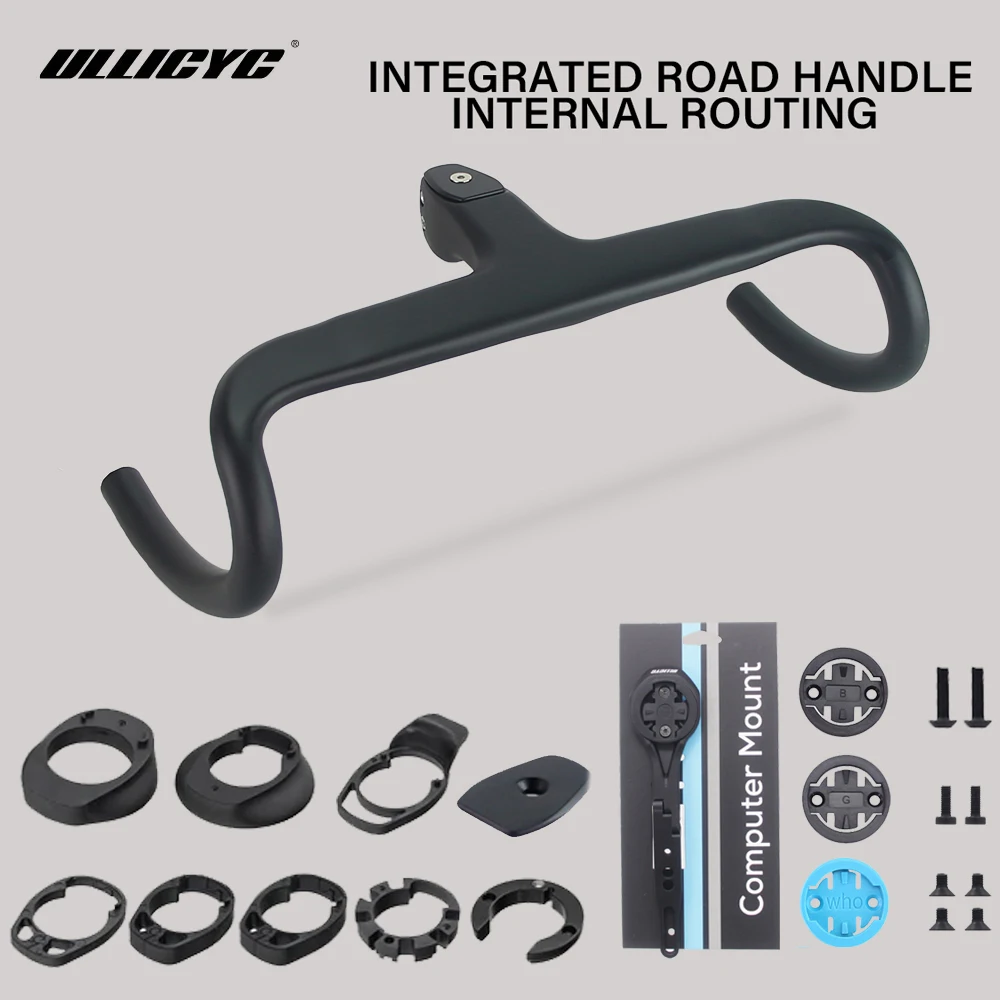 ULLICYC T1 ロードバイク用 フルカーボンファイバー製 インナーケーブル一体型ハンドルバー（360mm～380mm対応、マウントスペーサー付属）