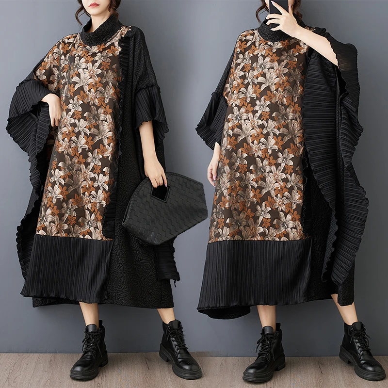 

Макси Dr Color Blo с цветочным принтом и высоким воротником для похудения, большие размеры, женская модная повседневная длинная юбка из полиэфирного волокна