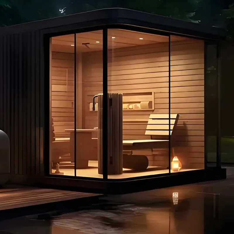 Outdoor Traditional Wet eam Sauna Room Durable Red Cedar Wood Conruction 2 Person Sauna Room